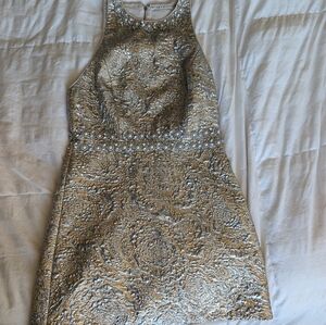 Alice + Olivia Metallic Silver Mini Dress Size 4